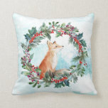 Woodland Fox Throw Pillow<br><div class="desc">A cute woodland fox sits in a Christmas wreath.
This pillow will make a perfect touch to any Christmas decor.</div>