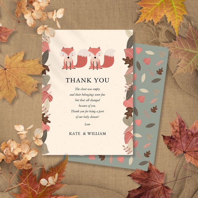 Woodland Fox Twins Baby Shower Thank You Poem Card (Woodland Fox Twins Baby Shower Thank You Poem)