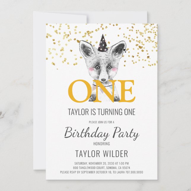 Woodland Fox Watercolor 1st Birthday Invitation (Front)