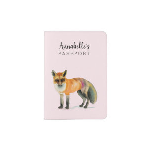 Woodland Fox Watercolor   Add Name Passport Holder