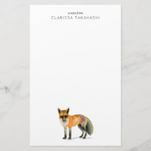 Woodland Fox Watercolor   Add Your Name Stationery