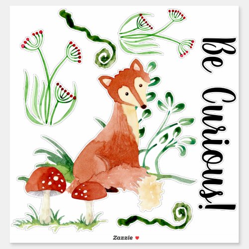Woodland Fox Watercolor Be Curious Baby Nursery Sticker
