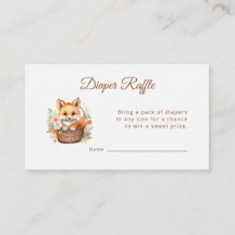 Woodland Fox Watercolor Florals Diaper Raffle Card