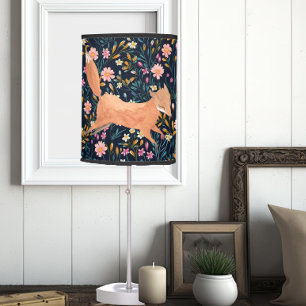 Woodland Fox Watercolor Wildflower Cottagecore Table Lamp