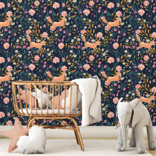 Woodland Fox Watercolor Wildflower Cottagecore Wallpaper