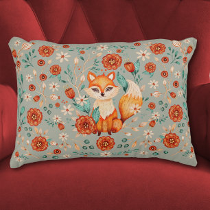 Woodland Fox Whimsical Floral Watercolor Accent Pillow