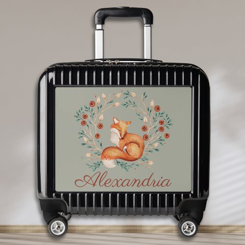 Woodland Fox Whimsical Watercolor With Custom Name Luggage