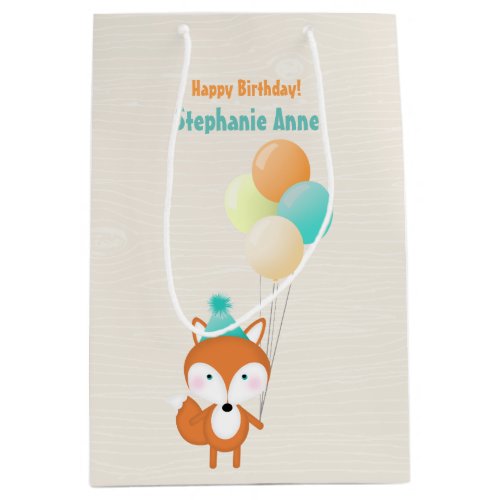 Woodland Fox with Balloons Medium Gift Bag