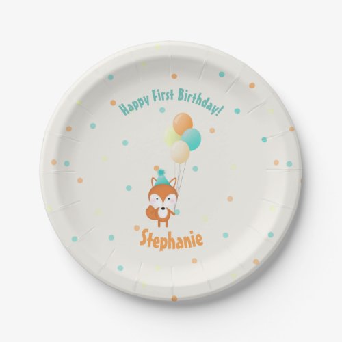 Woodland Fox with Balloons Paper Plates