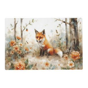 Woodland Fox with Botanical Details Laminated Placemat