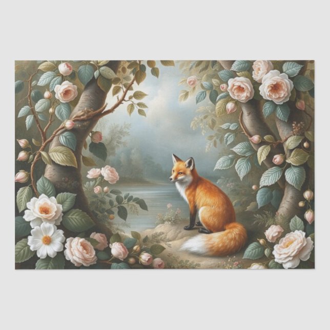 Woodland Fox with Botanical Details Tissue Paper (Front)