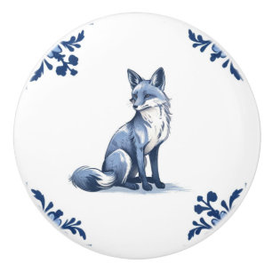 Woodland Fox with Delft Blue and White Corners Ceramic Knob