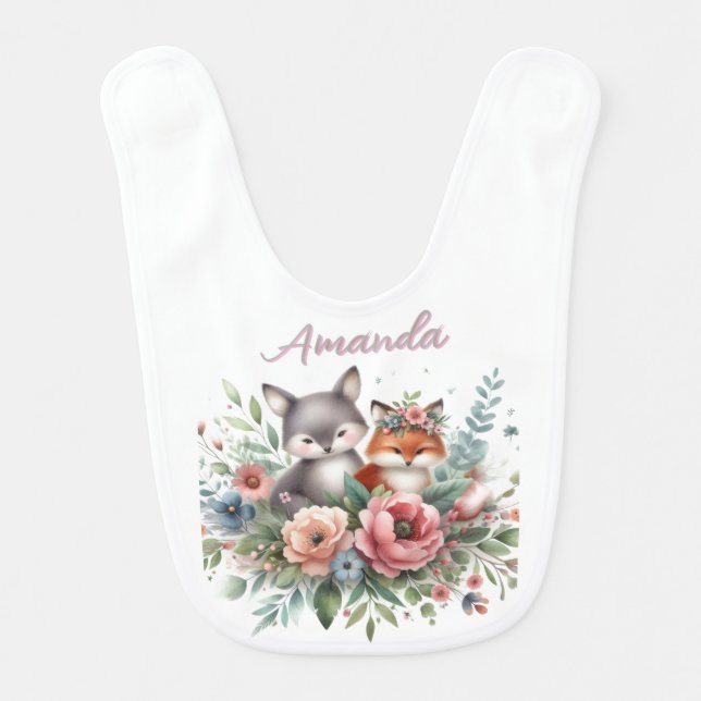 Woodland Foxes Cute Animal Baby Bib (Front)