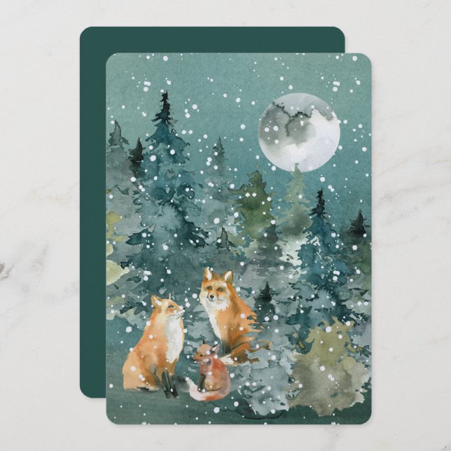 Woodland Foxes Family Pet Names Custom Christmas Holiday Card (Front/Back)