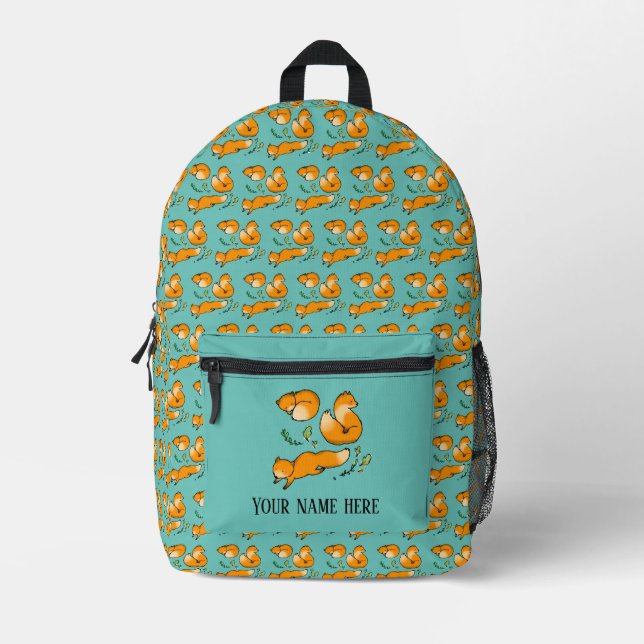 woodland foxes (name) printed backpack (Front)