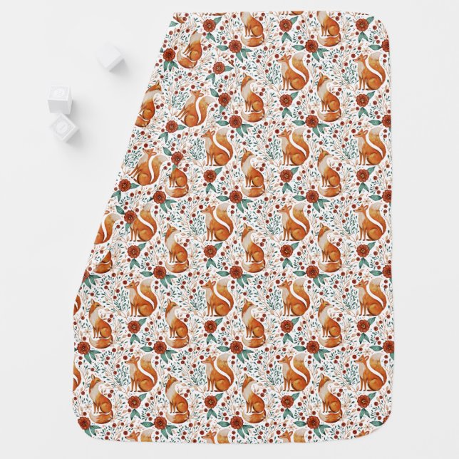 Woodland Foxes Pattern Baby Blanket (In Situ)