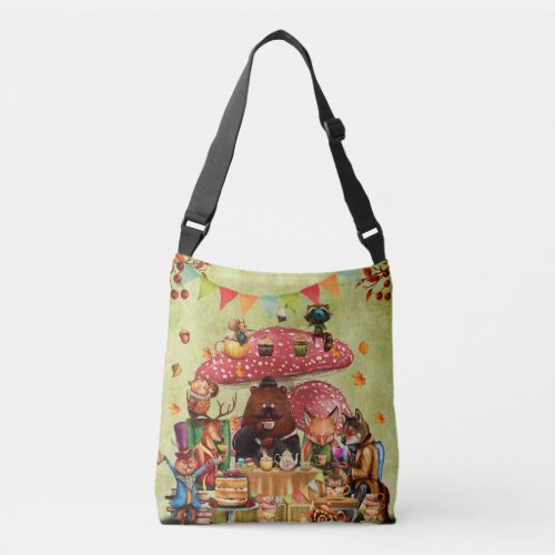 Woodland Friends at Teatime in Forest Crossbody Bag