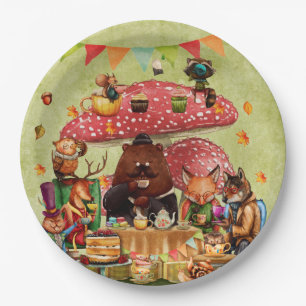 Woodland Friends at Teatime in Forest Paper Plates