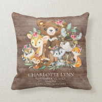 Woodland Friends Baby Birth Stats Pillow