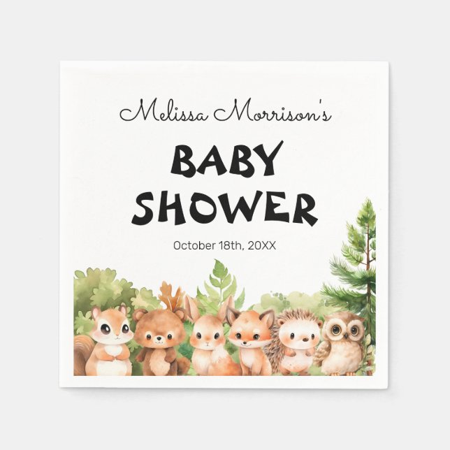 Woodland Friends Baby Boy Shower Napkins (Front)