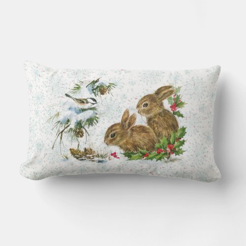 Woodland Friends Baby Bunny Foxes Chickadee Lumbar Pillow