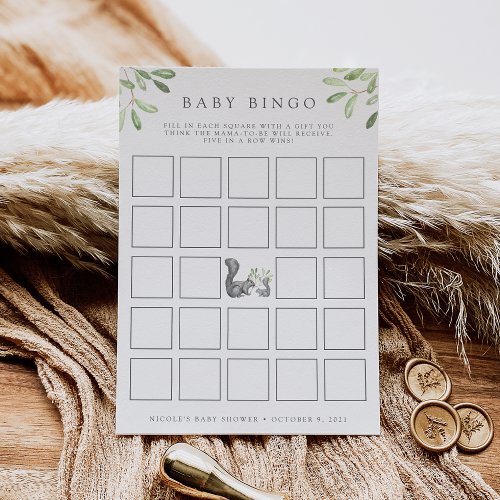 Woodland Friends Baby Shower Bingo Game Card