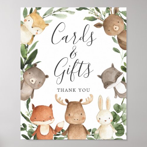 Woodland Friends Baby Shower Cards and Gifts Sign