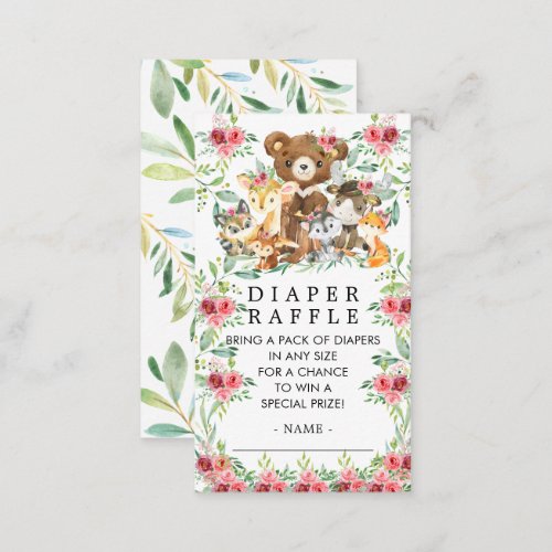 Woodland Friends Baby Shower Diaper Raffle Ticket Enclosure Card