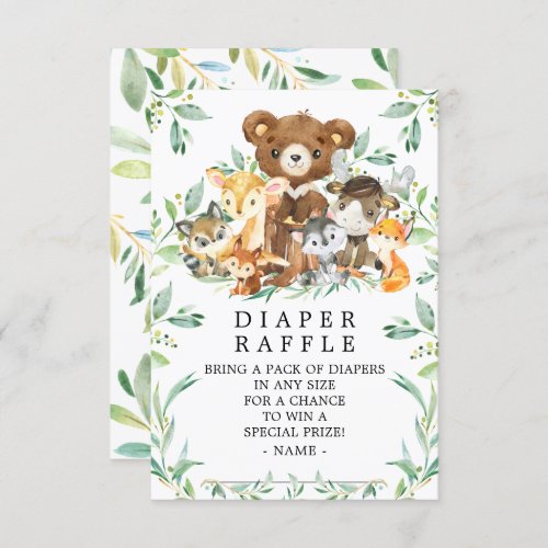 Woodland Friends Baby Shower Diaper Raffle Ticket Enclosure Card