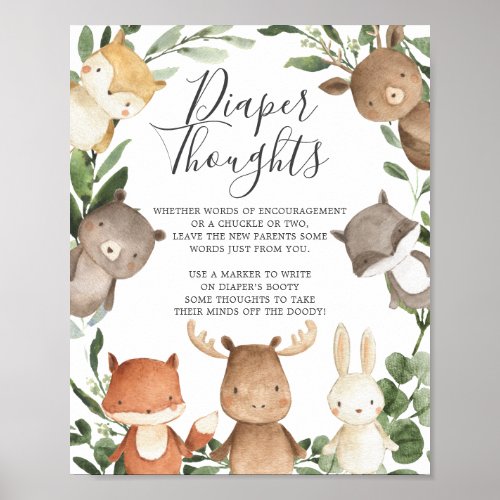 Woodland Friends Baby Shower Diaper Thoughts Sign
