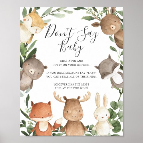 Woodland Friends Baby Shower Dont Say Baby Sign