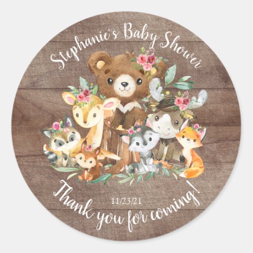 Woodland Friends Baby Shower Favor Classic Round Sticker