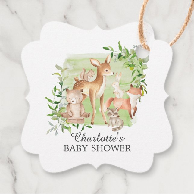 Woodland Friends Baby Shower Favor Gift Tag (Back)
