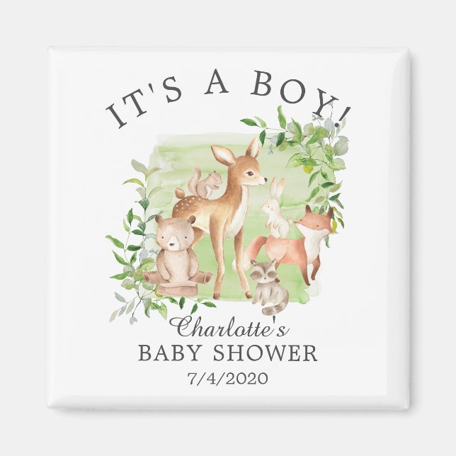 Woodland Friends Baby Shower Favor Magnet (Front)