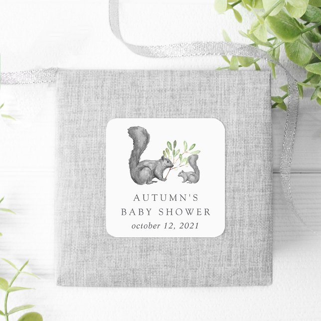 Woodland Friends Baby Shower Favor Square Sticker (Creator Uploaded)