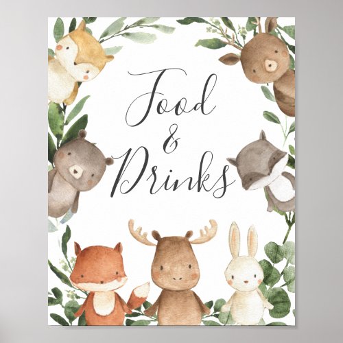Woodland Friends Baby Shower Food and Drinks Sign