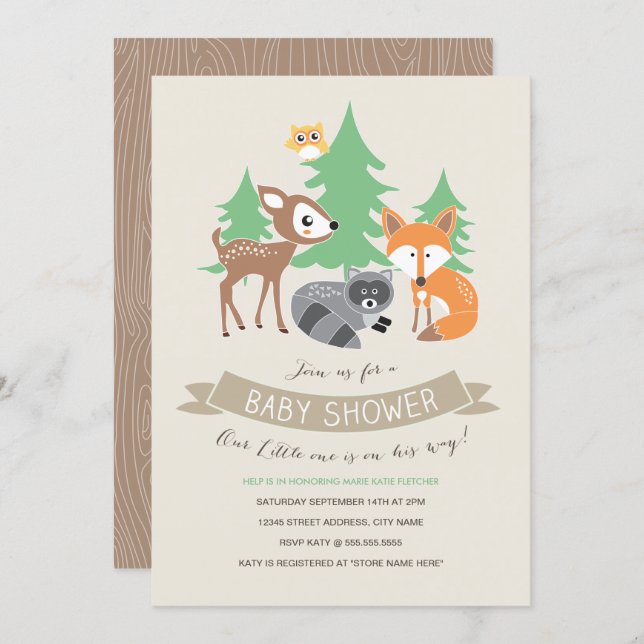 Woodland Friends Baby Shower Invite (Front/Back)