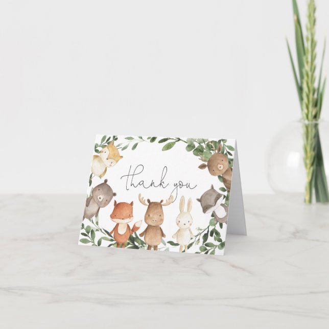 Woodland Friends Baby Shower Thank You Card (Front)