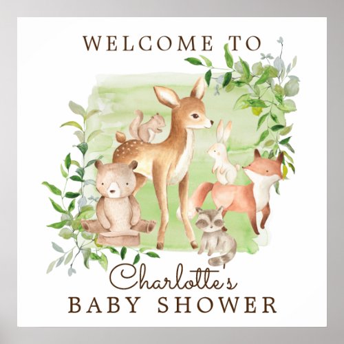 Woodland Friends Baby Shower Welcome Poster