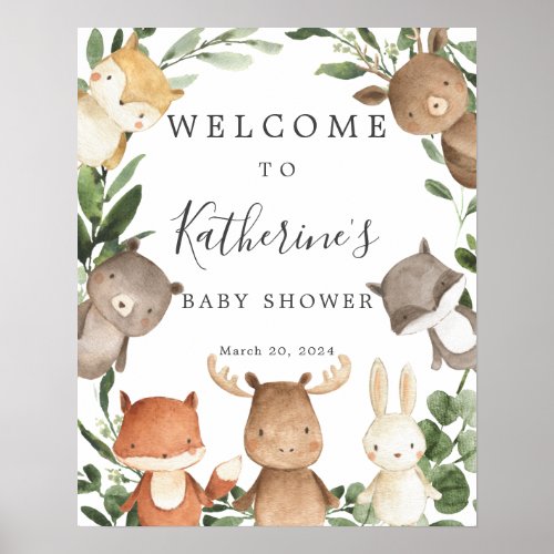 Woodland Friends Baby Shower Welcome Sign