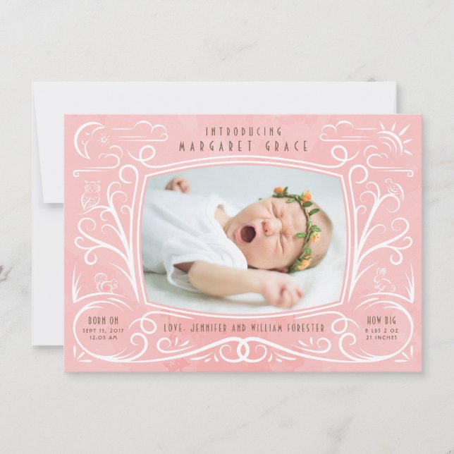Woodland Friends Birth Announcement Girl (Front)