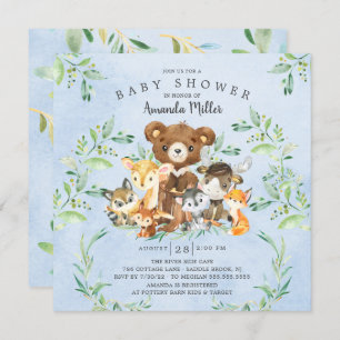 Woodland Friends Boys Baby Shower Invitation
