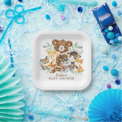 Woodland Friends Boys Baby Shower Paper Plate