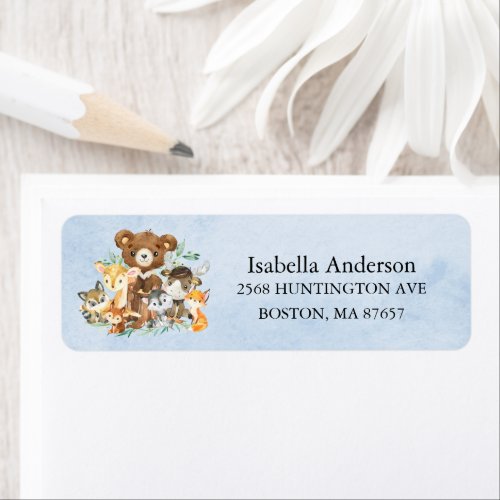 Woodland friends Boys Baby Shower Return Address   Label