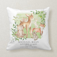 Woodland Friends Boys Birth Stats Pillow