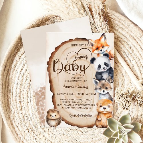 Woodland Friends Cute Stuffed Animals Baby Shower  Invitation