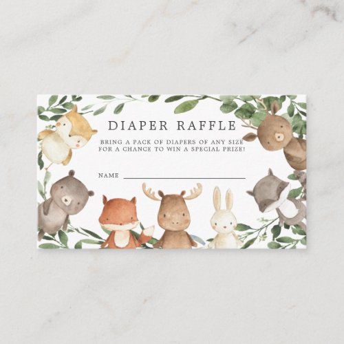 Woodland Friends Diaper Raffle Baby Shower Card