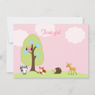 Woodland Friends Flat Thank you Note (Pink) Card