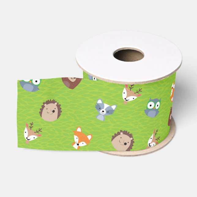 Woodland Friends - Fox Bear Raccoon Hedgehog Deer Grosgrain Ribbon (Spool)