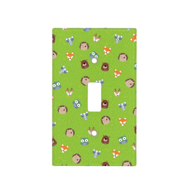 Woodland Friends - Fox Bear Raccoon Hedgehog Deer Light Switch Cover (Front)
